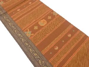 横段に鳥・唐花模様織り出し全通袋帯